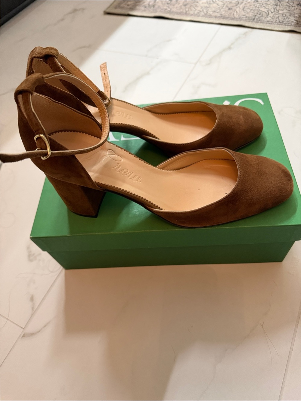 J. Crew Brown Suede Ankle-Strap Block Heels with Rounded Toe